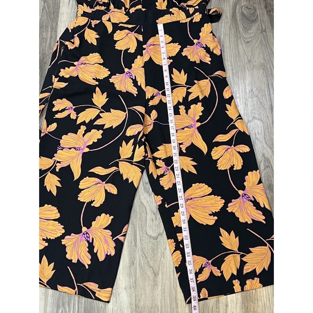 ModCloth Jumpsuit Women Plus 1x Black Floral Wide Leg‎ Orange Pink Spring Casual